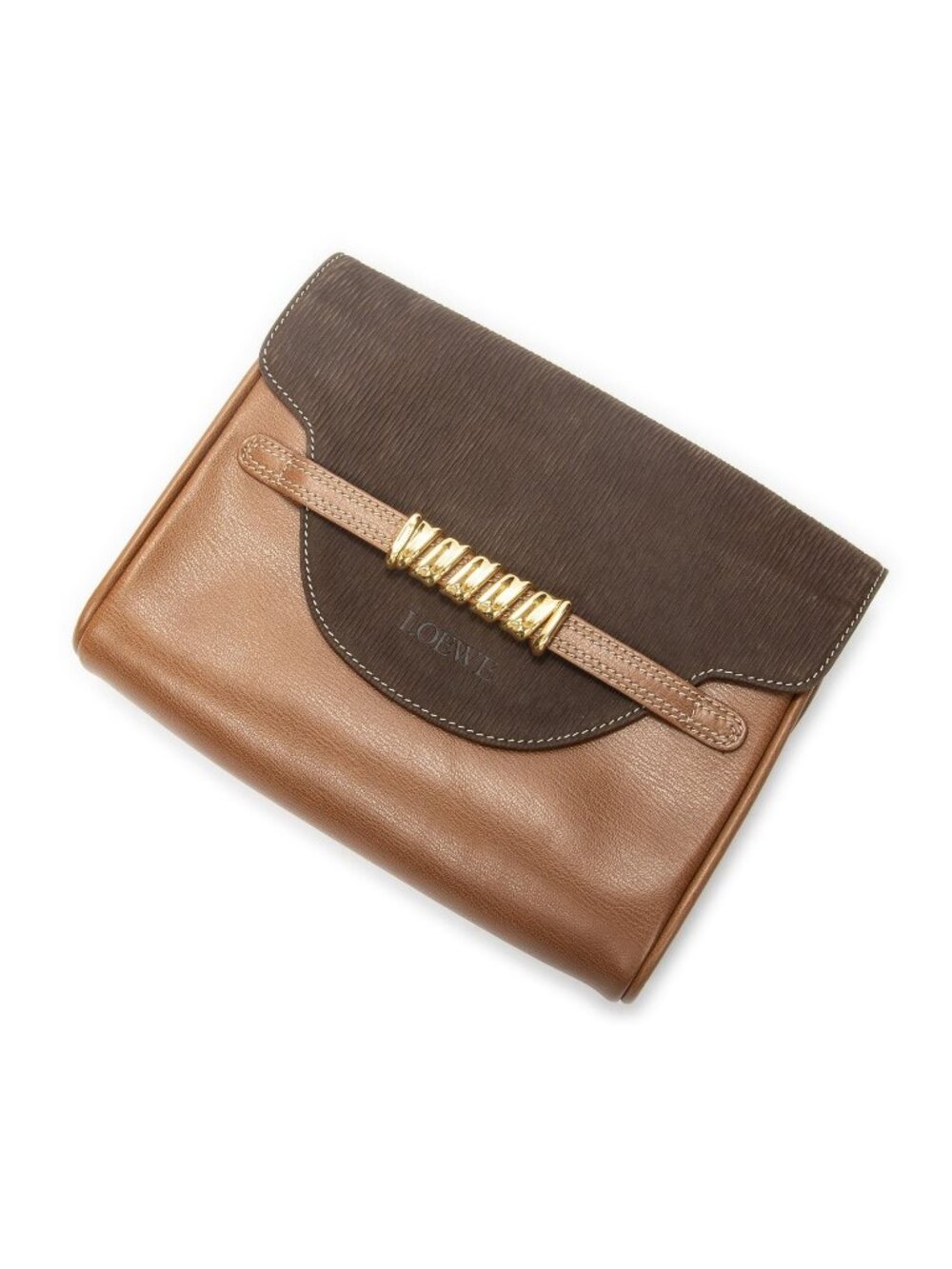 Loewe Velasquez Flap Clutch Brown Textured Leather